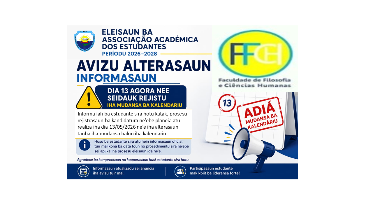 AVIZU: ALTERASAUN INFORMASAUN KONA BA PROGRAMA ELEISAUN ASSOCIAÇÃO ACADÉMICA DOS ESTUDANTES PERÍODU 2026–2028